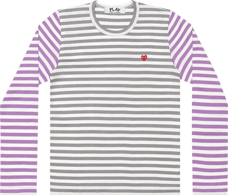 

Футболка Comme des Garçons PLAY Bi-Color Striped Long-Sleeve Heart T-Shirt 'Grey/Purple', серый