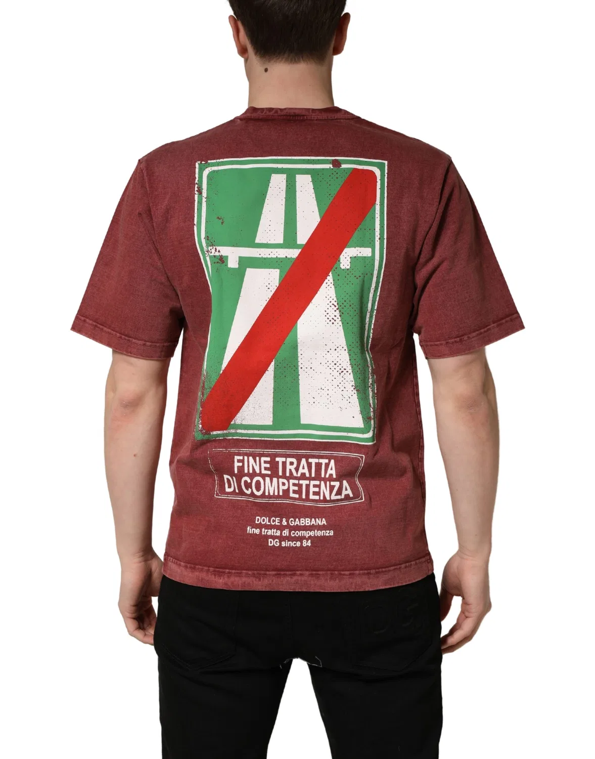 Мужская футболка с принтом Maroon Print Round Neck Short Sleeve Dolce & Gabbana, Maroon — фото 4