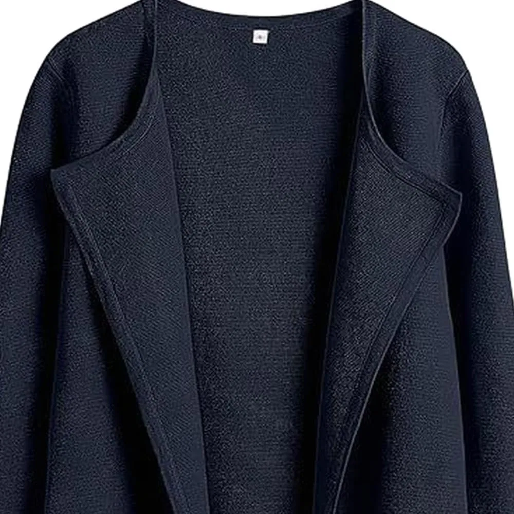 Женское пальто с лацканами из шерстяной смеси, Blu navy — фото 2