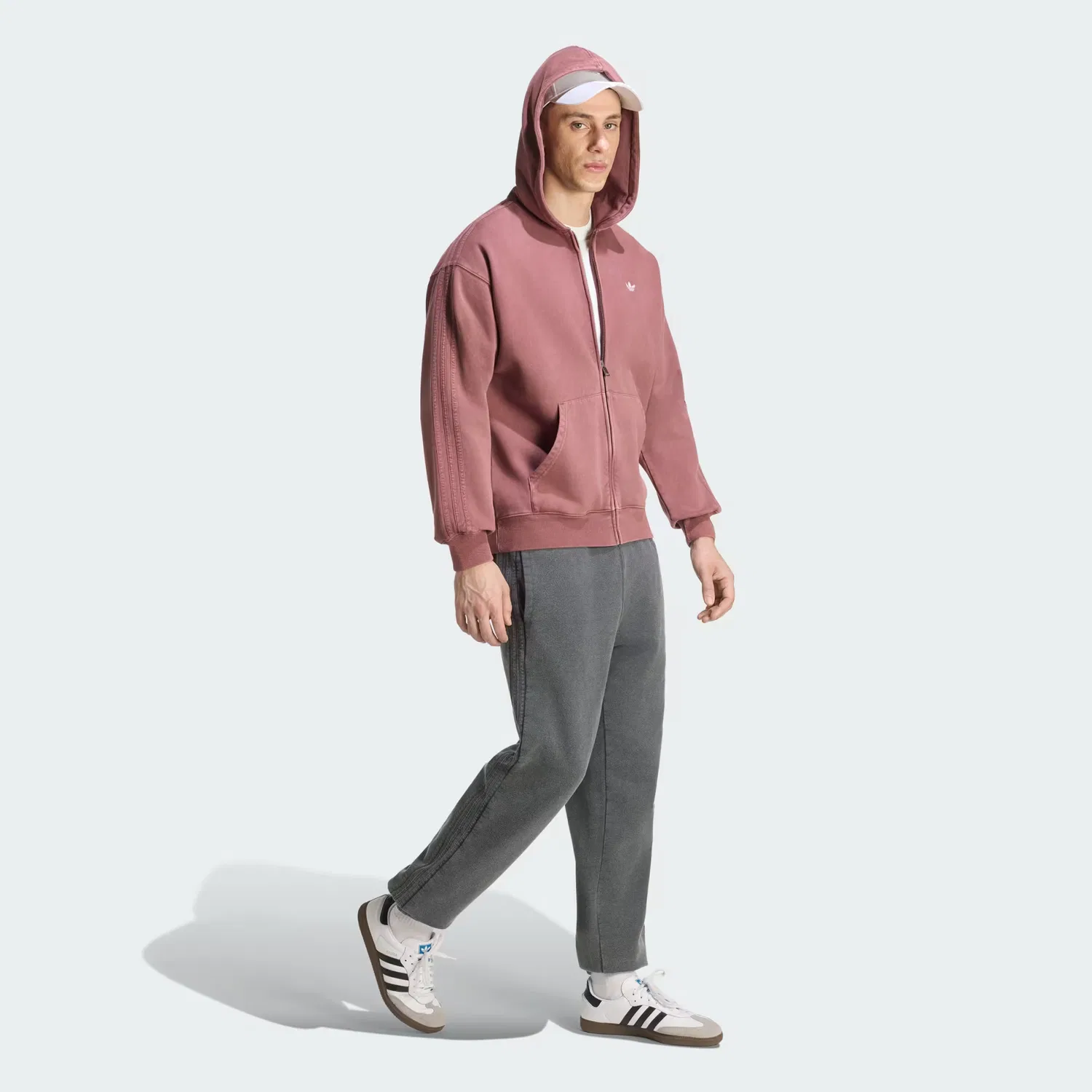 Мужское худи на молнии свободного кроя Trefoil Essentials Adidas Originals, бордовый — фото 3