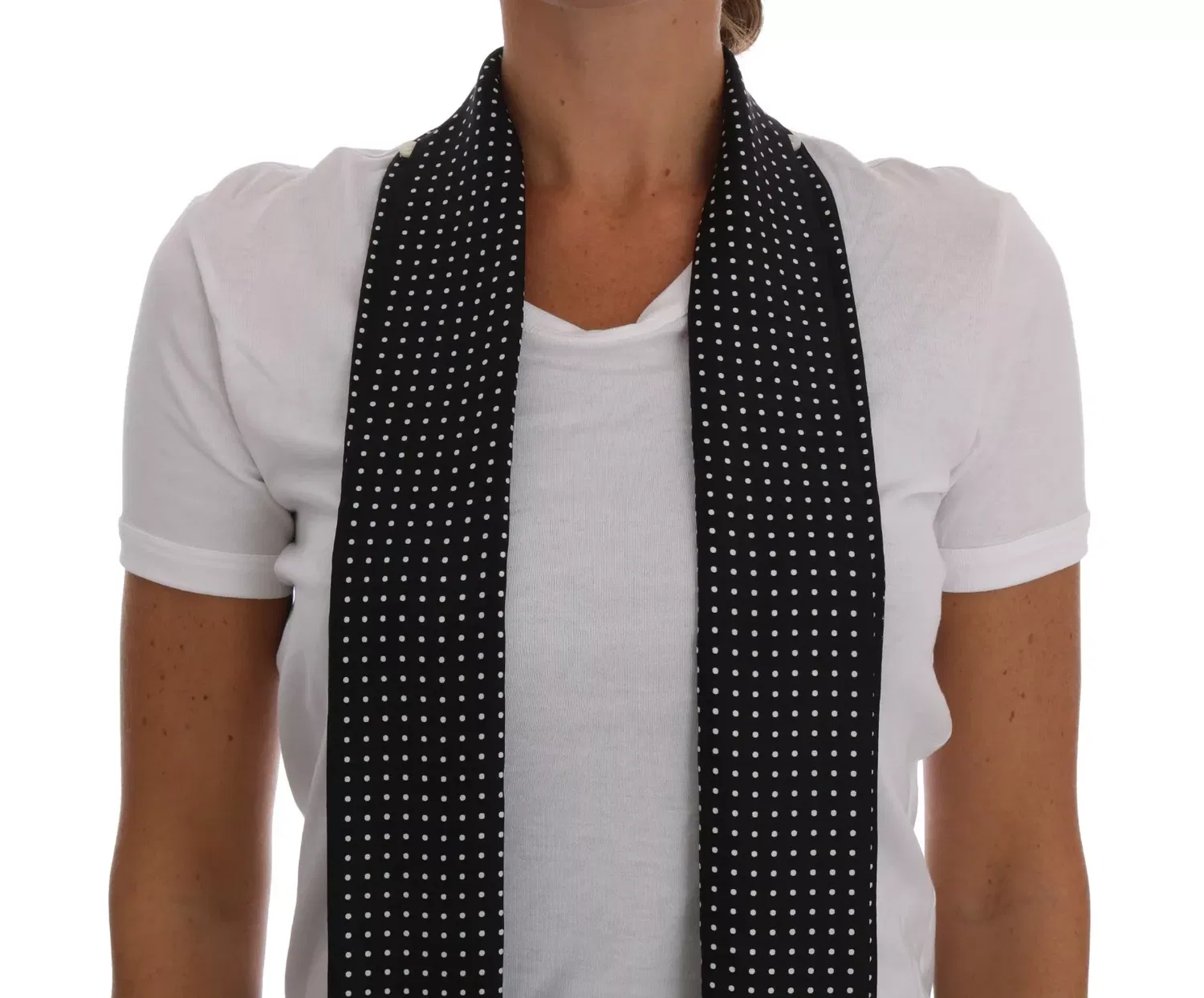 Женская футболка с шелковым шарфом White Cotton Black Silk Scarf Top Dolce & Gabbana, White — фото 4