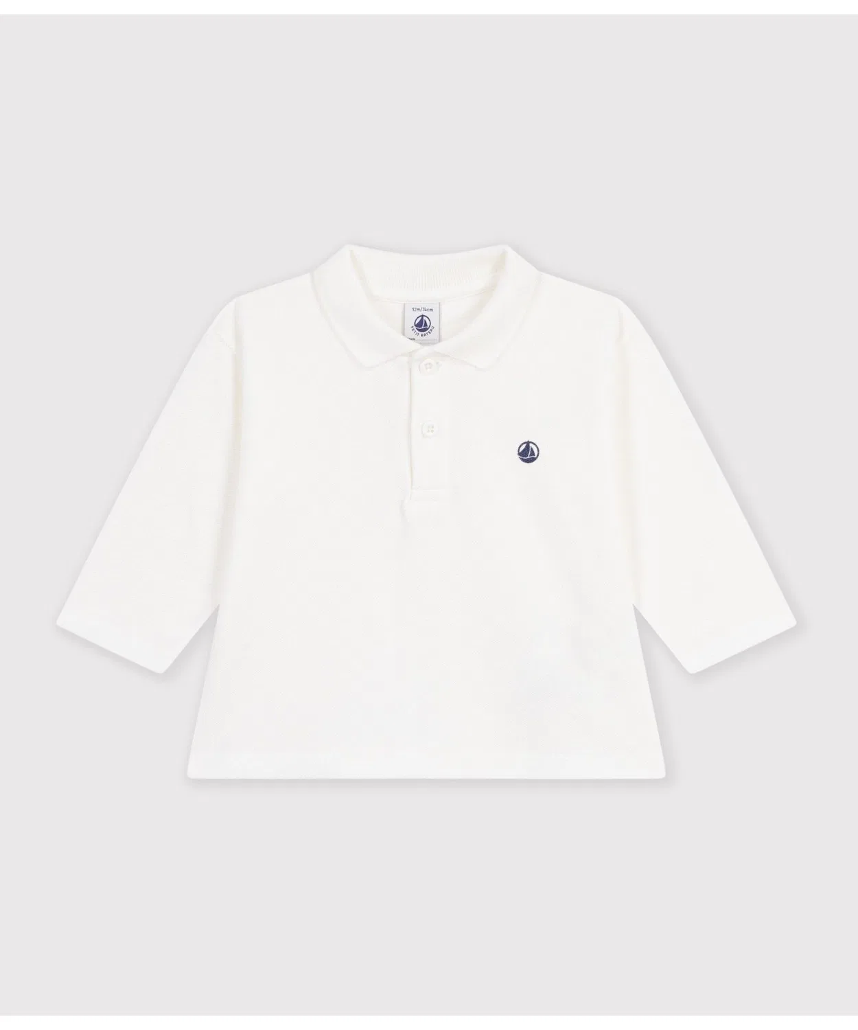 Детский поло с длинным рукавомPETIT BATEAU, Off White