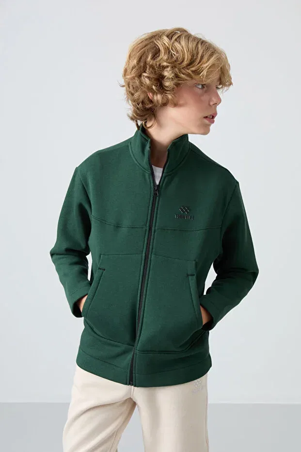 Детские свитшот для мальчиков с вышивкой Pine Green Cotton Thick Fleece Lined Soft Textured Standard Fit Embroidered Boys' Sweatshirt Tommy Life, Pine Green — фото 3
