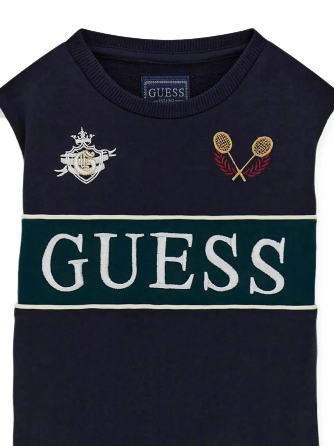 Свитер в стиле колор-блок с вышитым логотипом Guess Kids, синий — фото 4