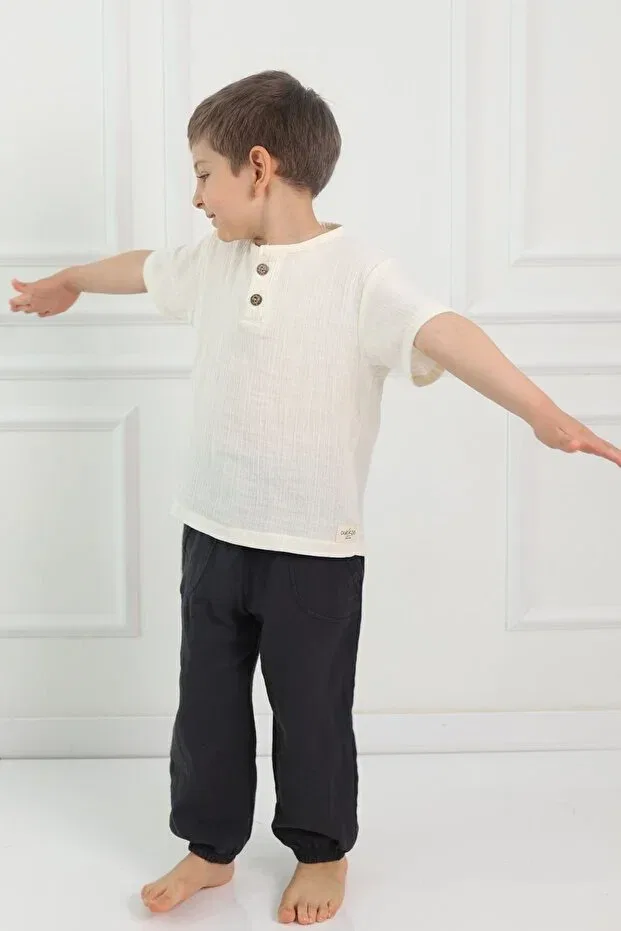 Детские брюки для девочек хлопковые Muslin pants kids Cuckoo Cotton, Anthracite — фото 3