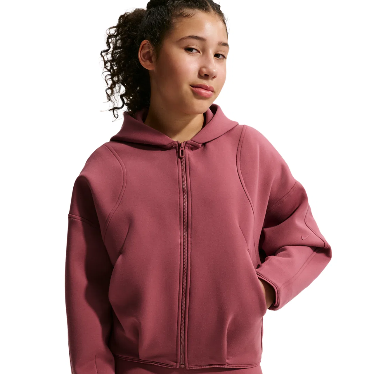 Детское худи для девочек с длинным рукавом Nike Therma-FIT, Pink Smoke/Black/Pink Smoke