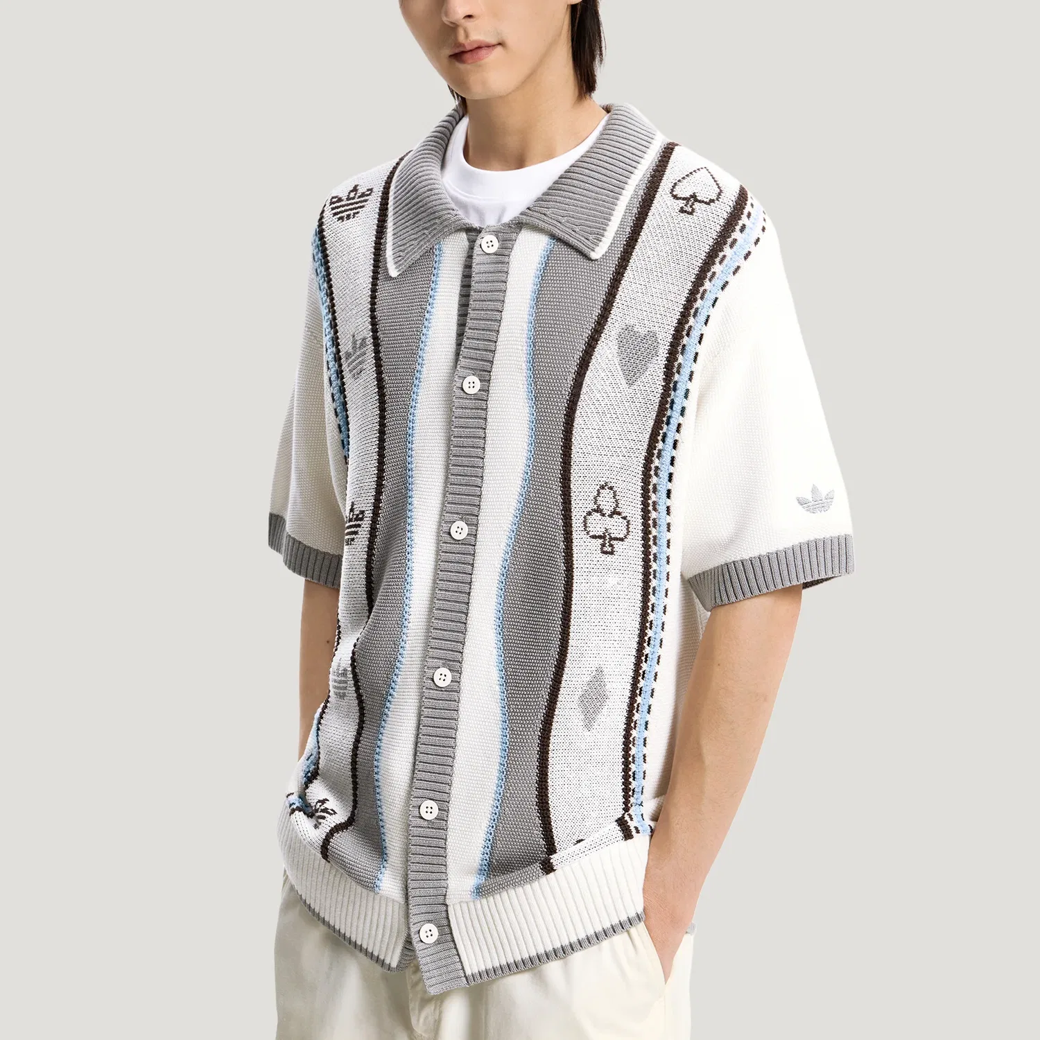 Детский свитер свободного кроя с поло-воротником Adidas Originals, Pure Gray/Jade White — фото 4