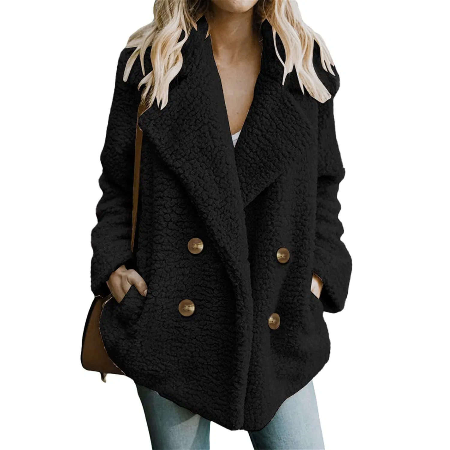 Женская куртка из флиса с подкладкой из шерпы, модель Winter Fleece Jackets, Nero 1 — фото 2