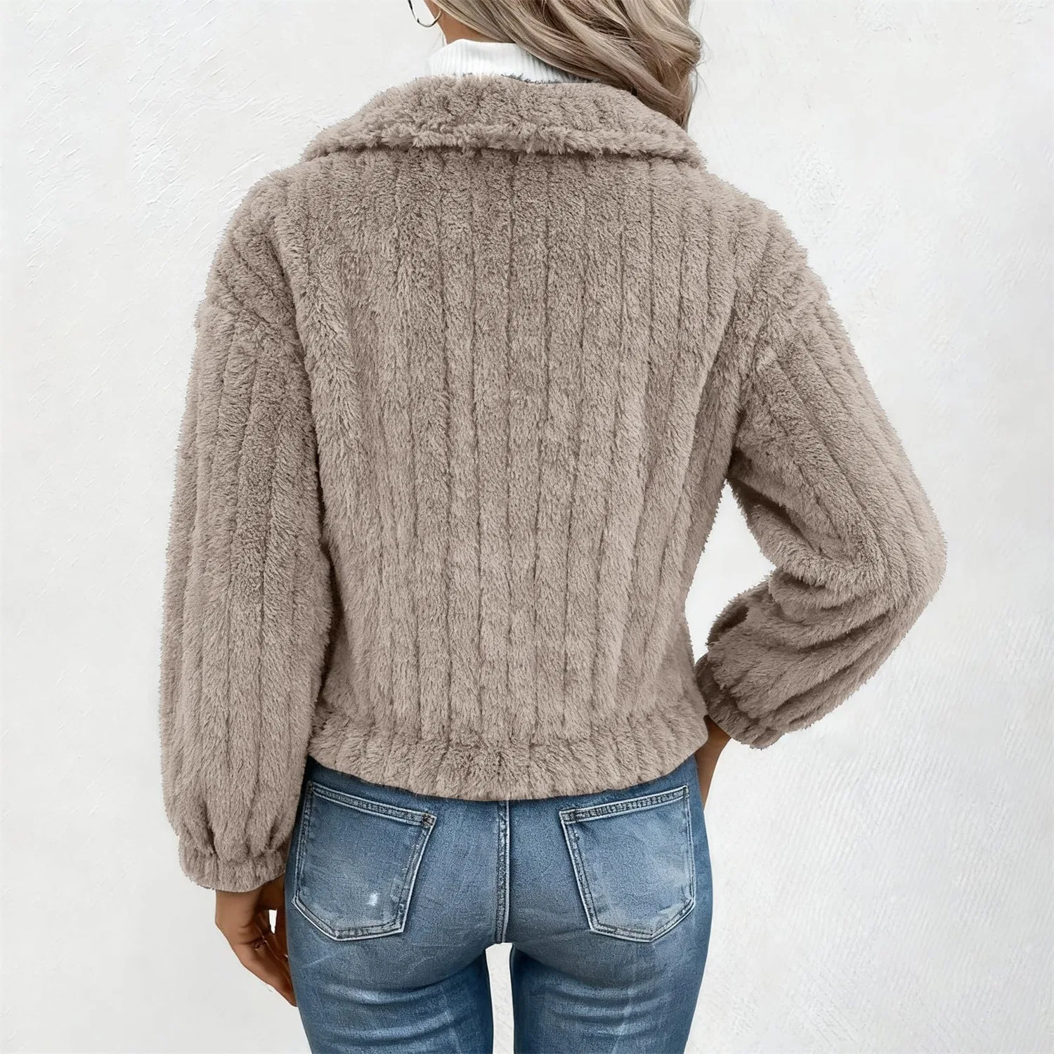 Женская куртка из флиса с принтом Teddy Fleece Jacket, Beige — фото 2