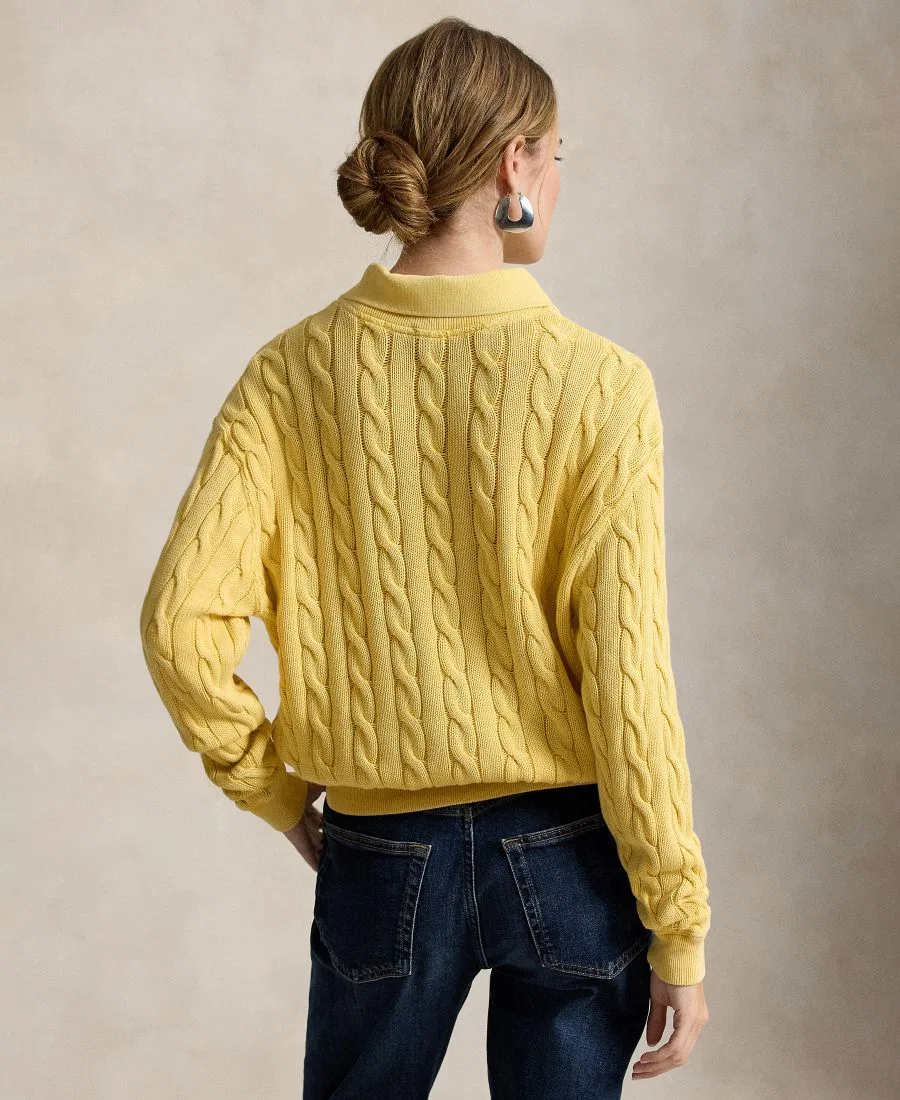 Свитер женский с кабельным узором из хлопка, модель Cable-Knit Cotton Polo Sweater Polo Ralph Lauren, Fall Yellow — фото 4