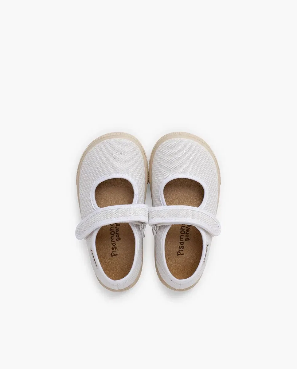 Детские балетки для девочек с блеском Merceditas de niña barefoot slim brillo Pisamonas, Blanco — фото 4
