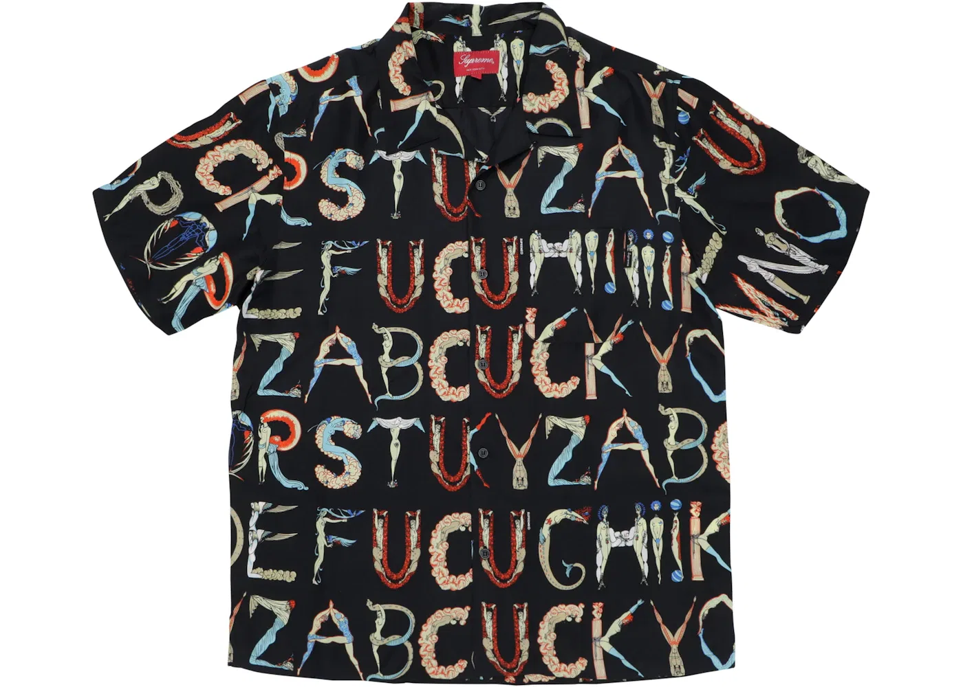Мужская рубашка с принтом Supreme Alphabet Silk Shirt, Black