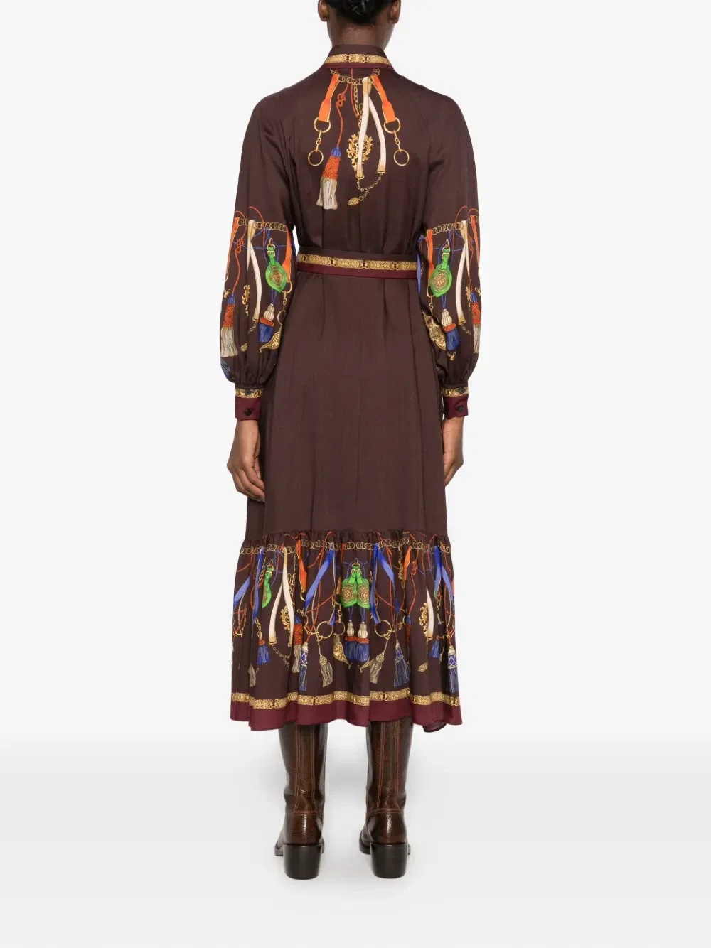 Платье с поясом и принтом в виде кистей ETRO, коричневый — фото 4