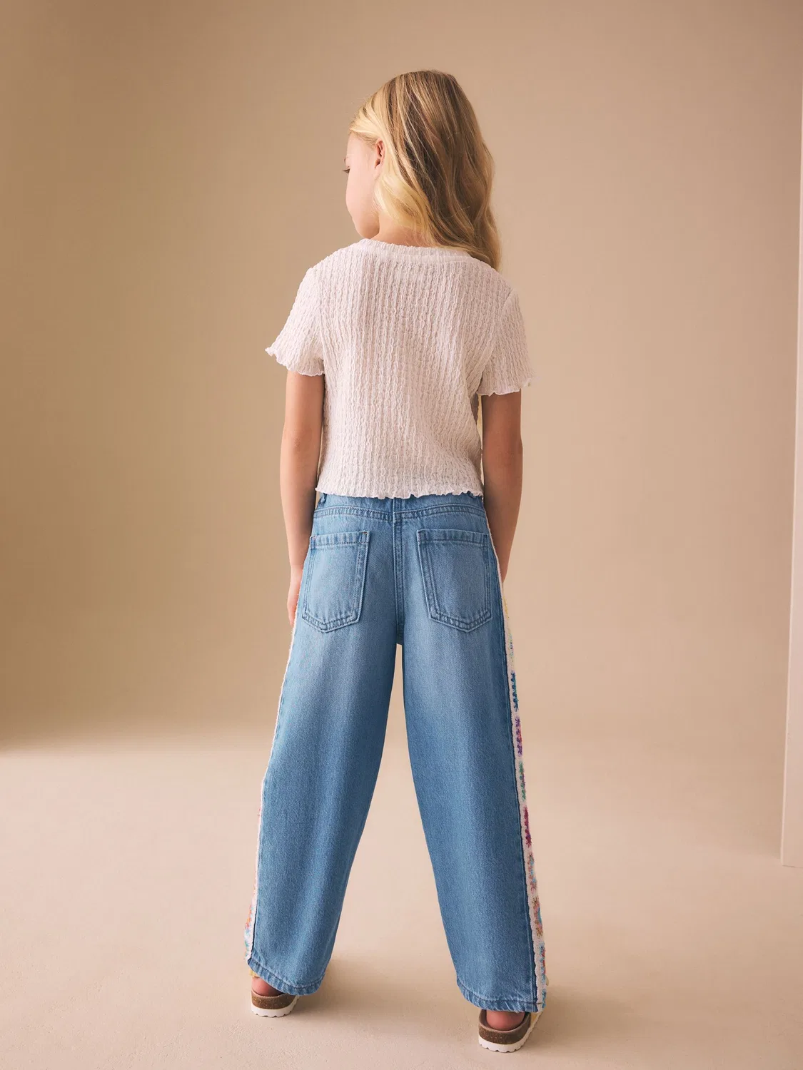 Джинсы с вышивкой и боковой лентой Next, Blue Denim — фото 3