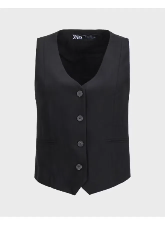 Жилет без рукавов с пуговицами Zara, черный