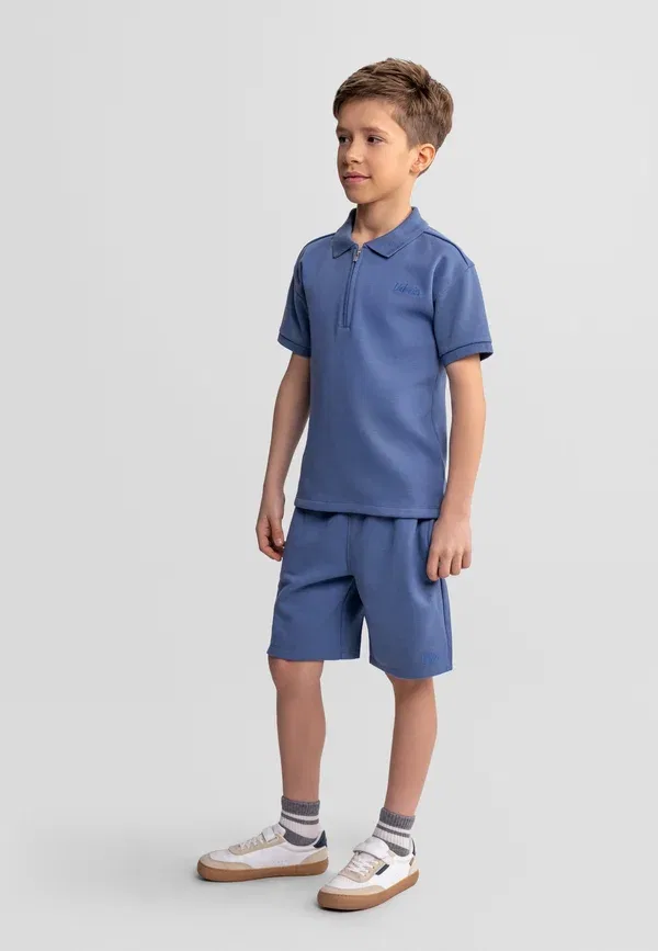 Костюм с молнией из пике, хлопок, Set with zip collar - tracksuit bottoms, Minoti, синий