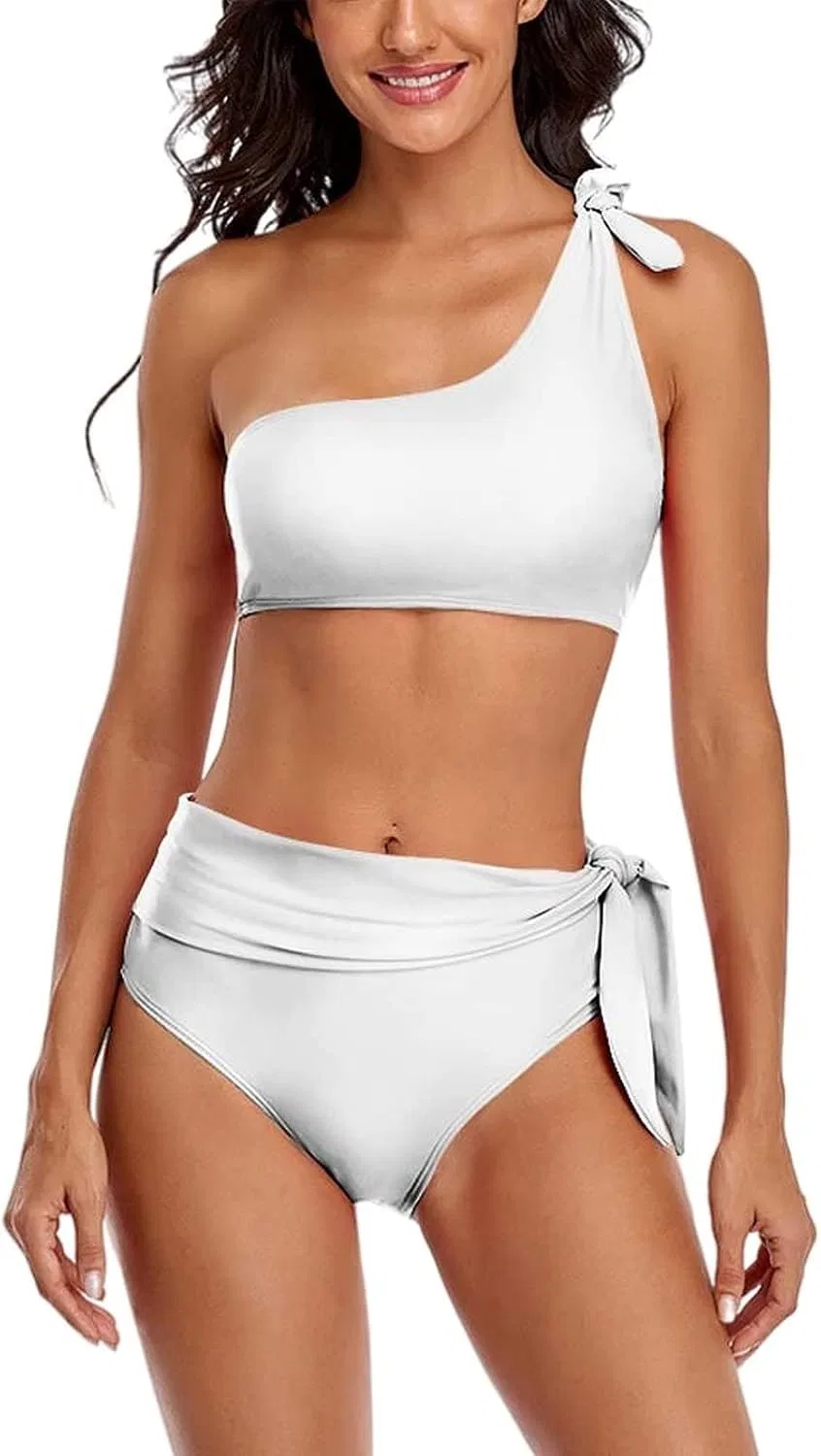 Женский бикини-комплект с одним плечом из полиэстера и спандекса, Black