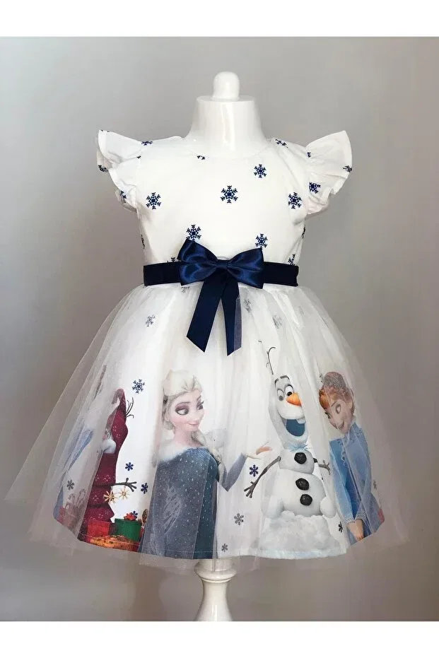 Детское платье для девочек с принтом Character printed girls' party dress Buse&Eylül Bebe, White