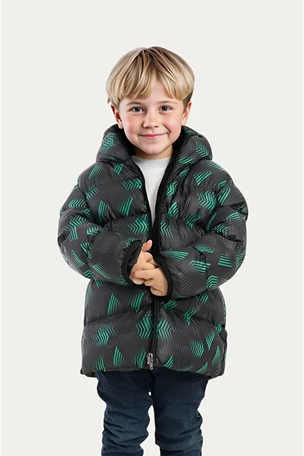 Детское зимнее пальто для мальчиков с капюшоном Outriverkids, Green Black