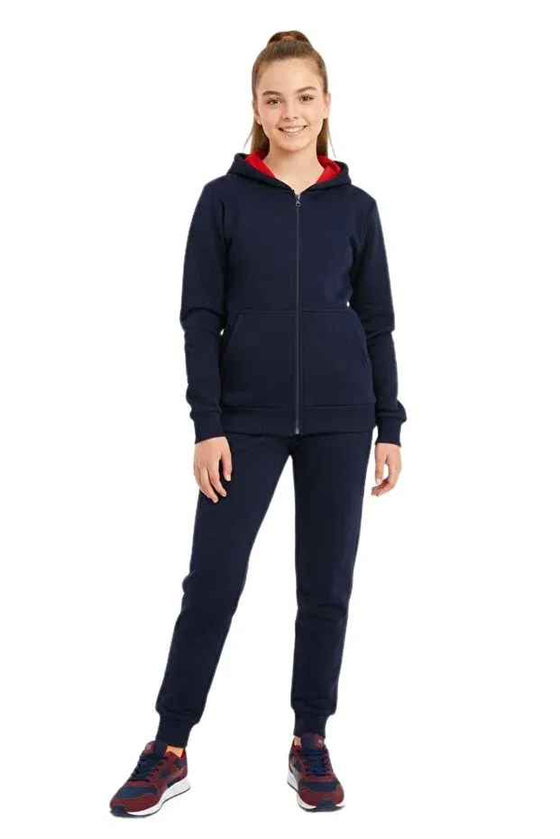Детский спортивный костюм для девочек на молнии с капюшоном Baglan, Navy Blue