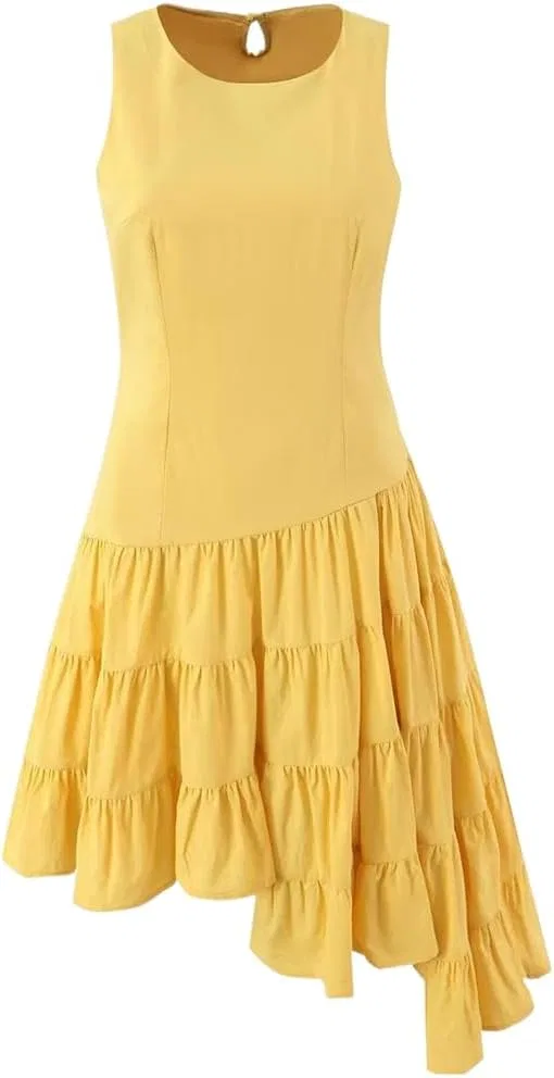 Женское летнее платье с асимметричным подолом Generic, Yellow