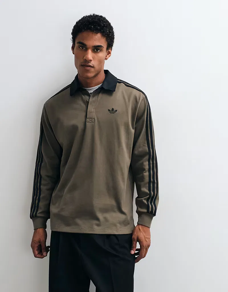 Поло Adidas Originals с тремя полосками и длинными рукавами, хаки