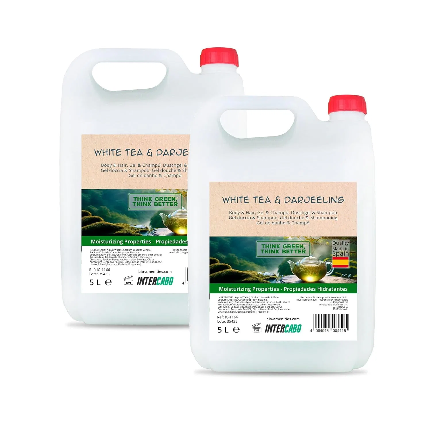Гель для душа и шампунь 2-в-1 White Tea & Darjeeling, INTERCABO, 2×5 л