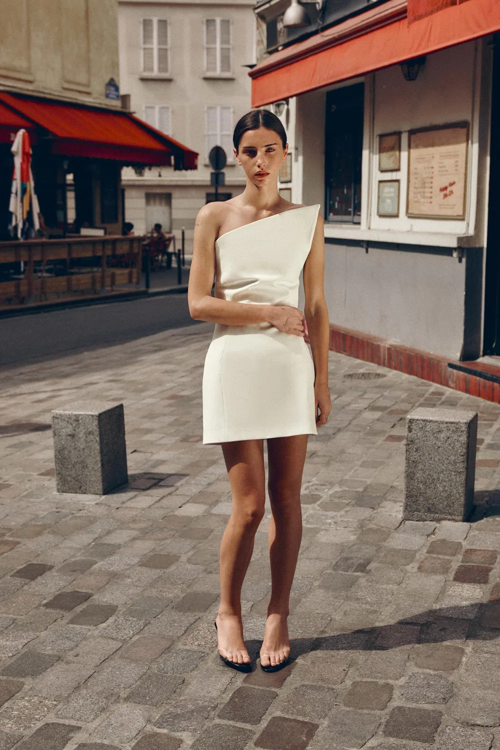 Мини-платье с асимметричным вырезом ZARA, White