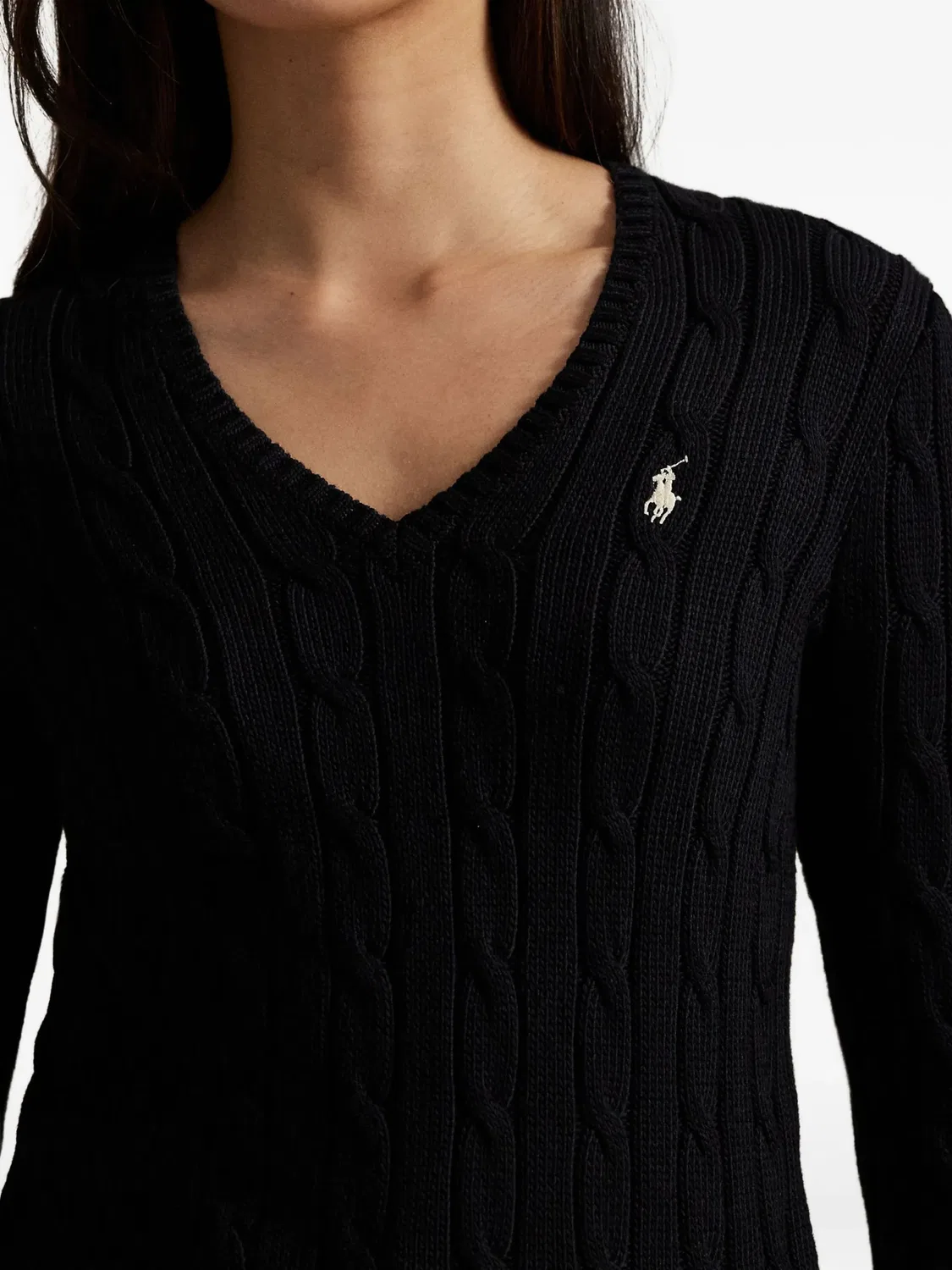Свитер с V-образным вырезом из ручного вязанья Polo Ralph Lauren, черный — фото 3