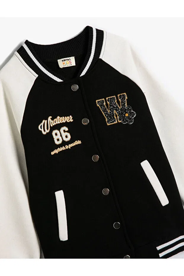 Детская зимняя куртка для девочек с принтом College jacket Koton, Black — фото 3