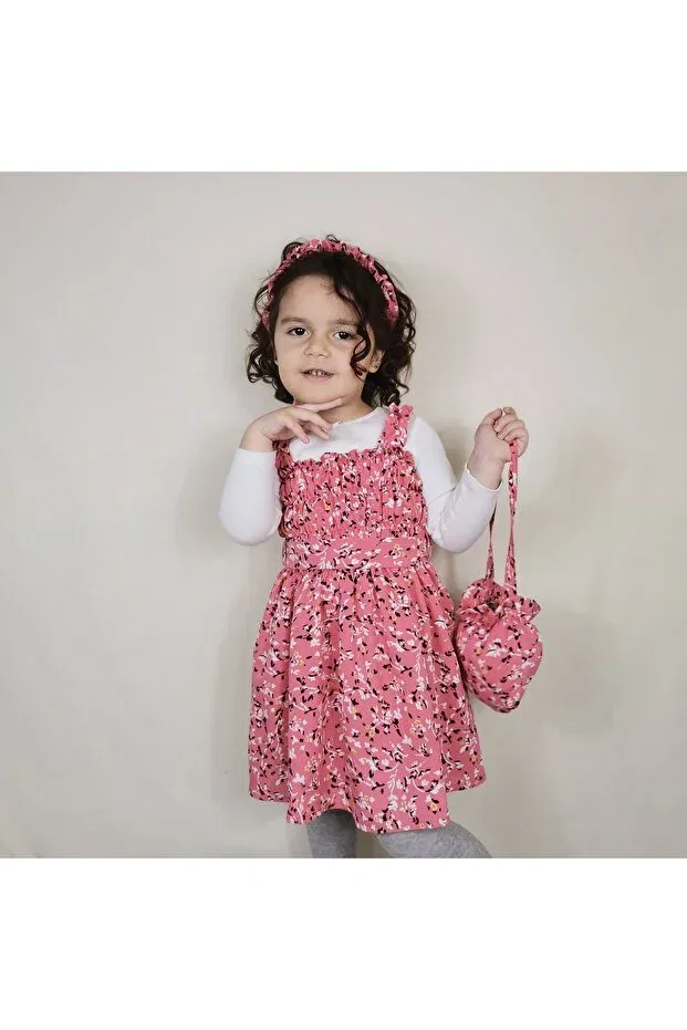Детское платье для девочек с принтом Çıtı Pıtı Holiday Summer Floral Patterned De La Bens, Pink — фото 2