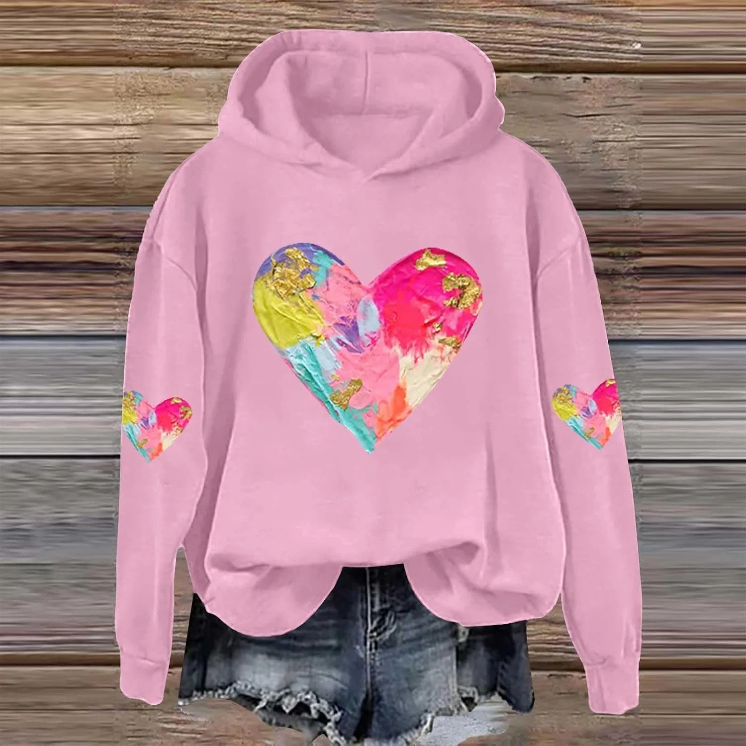 Женское худи с принтом Heart Tie Dye, розовый — фото 2