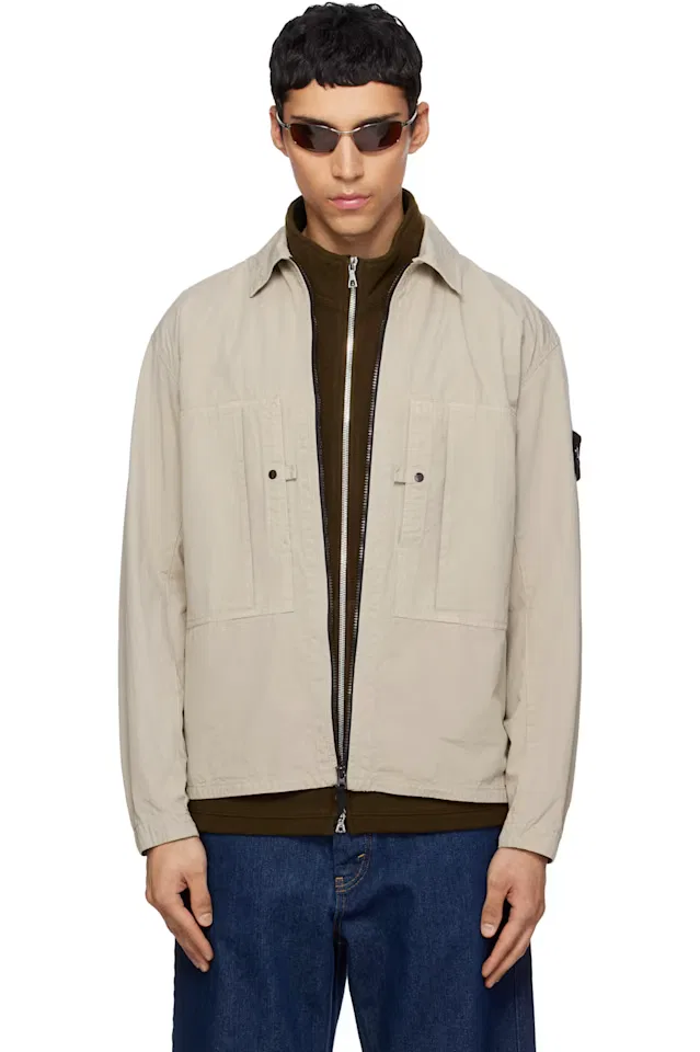Бежевая куртка из мерсеризованного органического хлопка рипстоп Stone Island