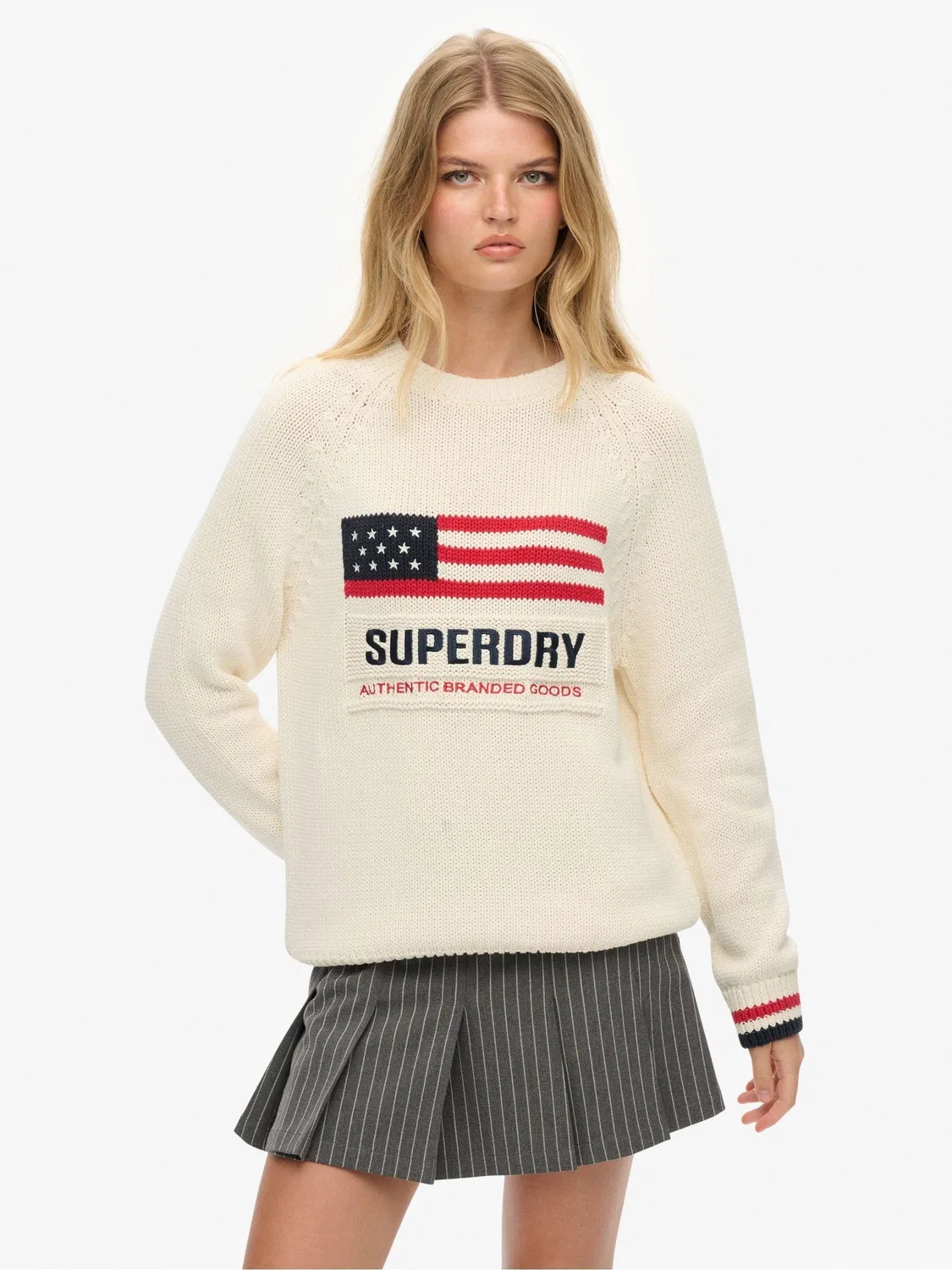 Свитер кремовый Superdry, модель Americana Crew Knit Jumper — фото 2