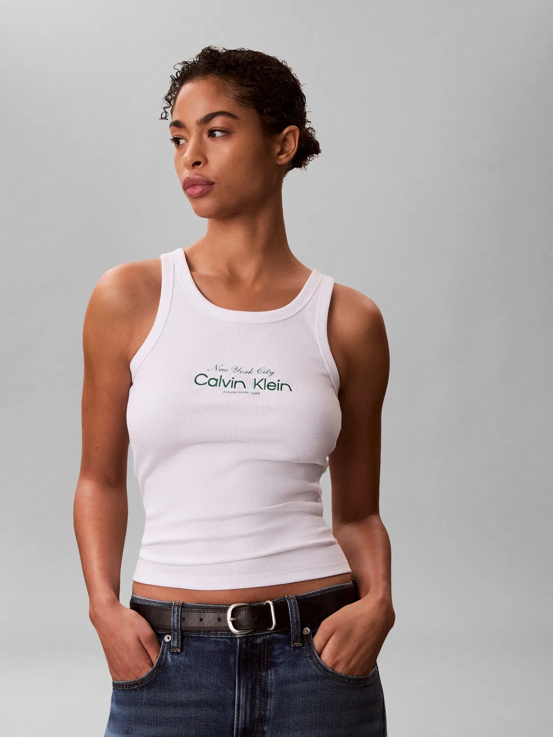 Топ Calvin Klein Slim Ribbed Cotton, белый — фото 3