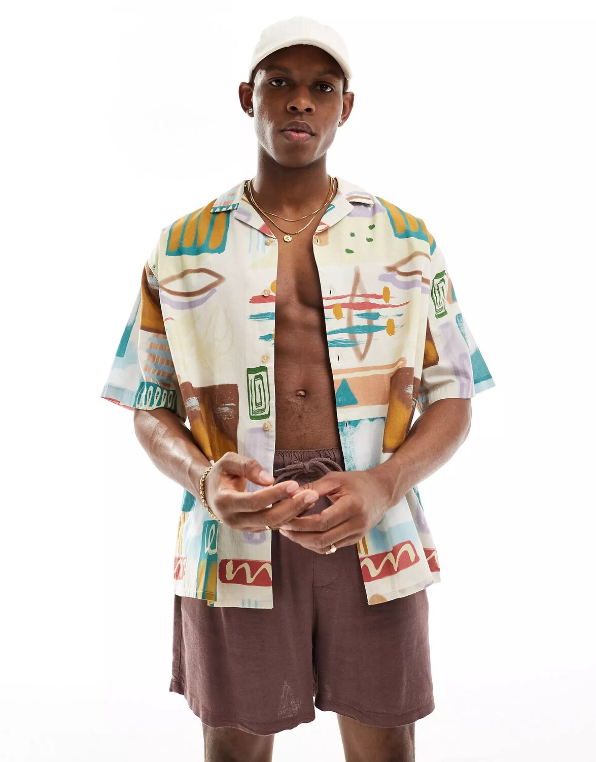 

Рубашка Asos Design Oversized Revere With Abstract Print, мультиколор