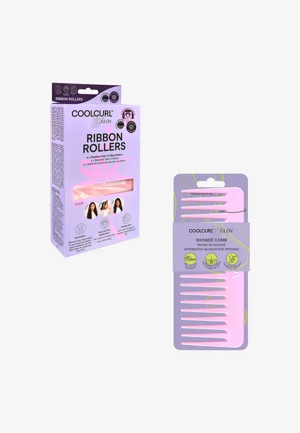 Ленточные бигуди Coolcurl + расческа для душа - аксессуар для укладки волос Glov, розовый — фото 2