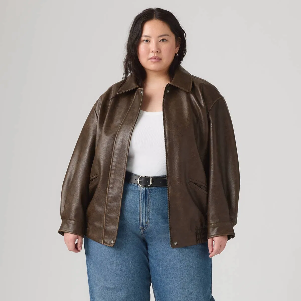 Бомбер свободного кроя из искусственной кожи (большие размеры) Levi's, Brown - Brown — фото 3