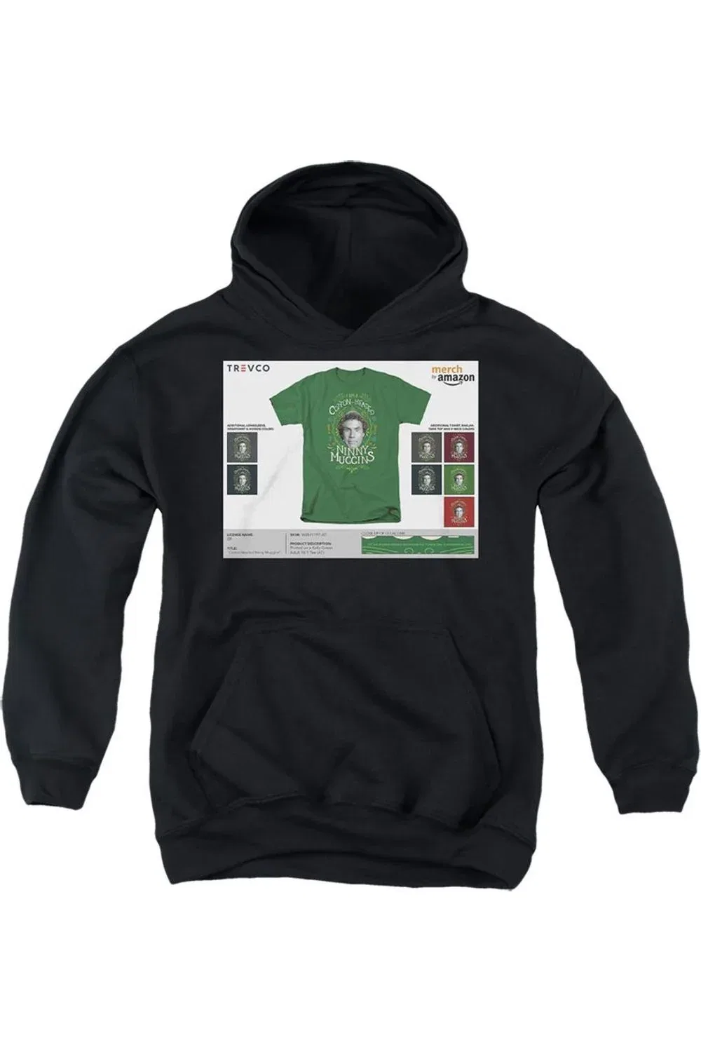 Детское худи с капюшоном с принтом Elf Cotton Headed Ninny Muggins Gildan, черный