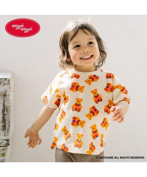 Toys"R"Us/Babies"R"Us Детская футболка с коротким рукавом, вафельная, с принтом Wiggle Bear, wiggle wiggle, Off White