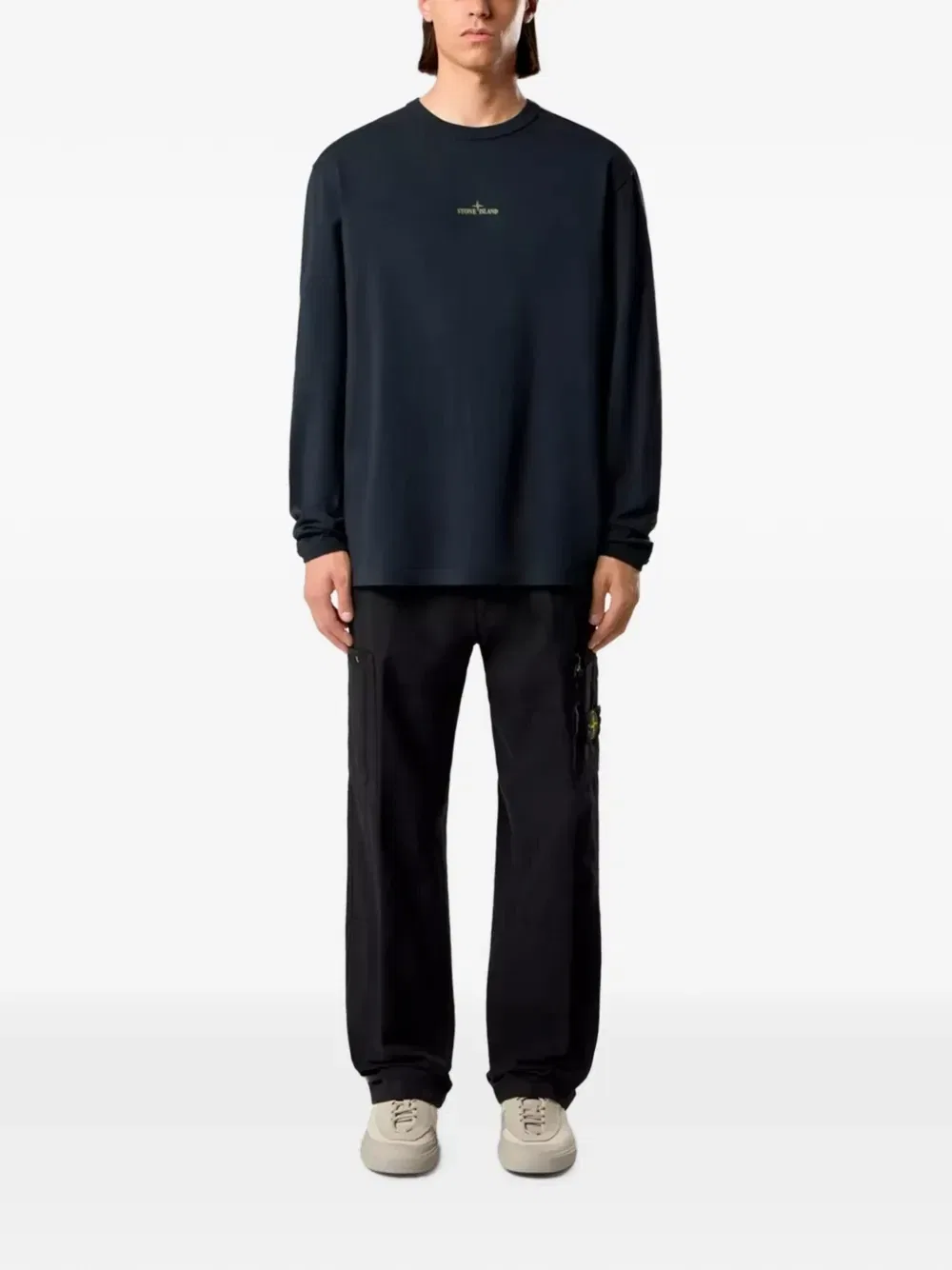 Футболка с длинным рукавом и принтом логотипа Stone Island, синий — фото 2
