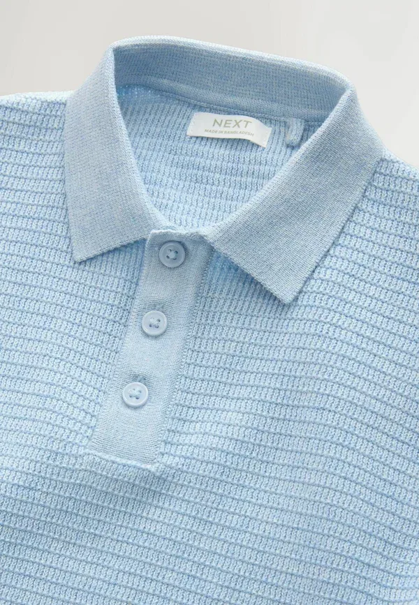 Комплект из футболки с поло и шорт с полосатым узором Regular fit button neck set Next, синий — фото 2