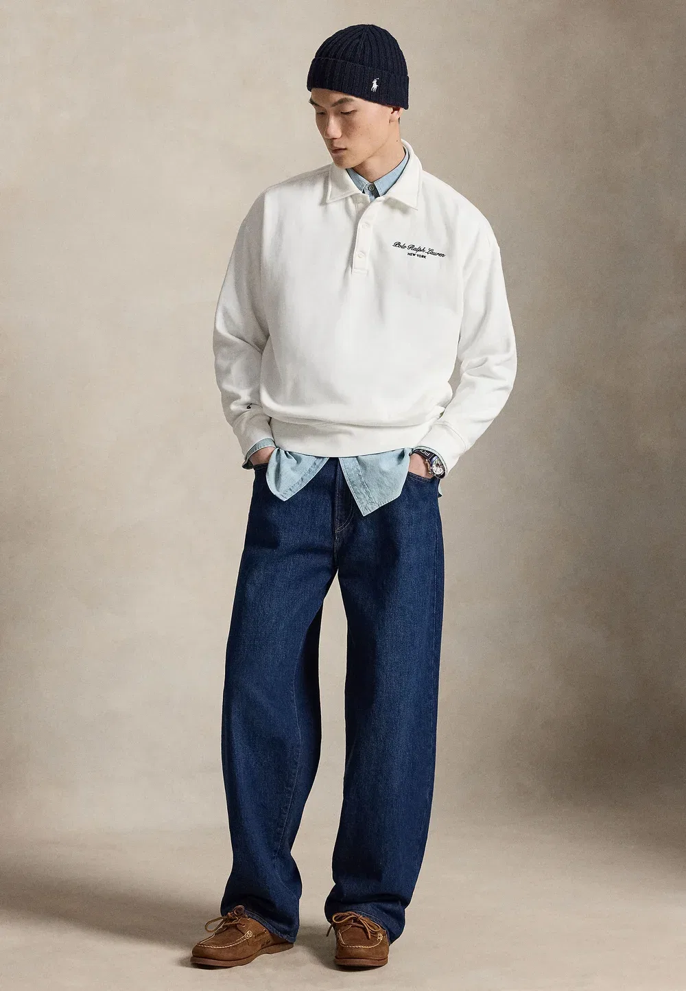 Толстовка свободного кроя с воротником и логотипом - толстовка Polo Ralph Lauren, White — фото 2
