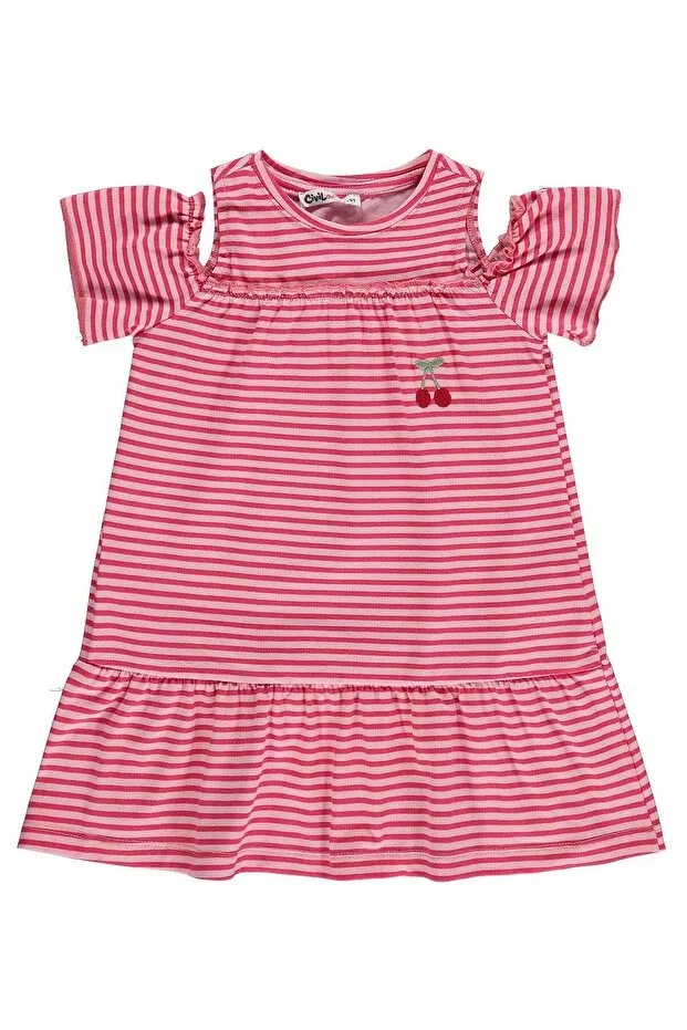 Детское платье для девочек с принтом Cherry Embroidered Striped Dress Civil Girls, Fuchsia