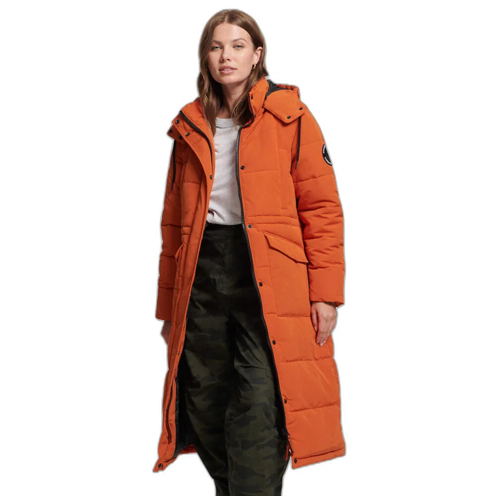 Женский длинный пуховик с капюшоном Everest Superdry, Orange — фото 3