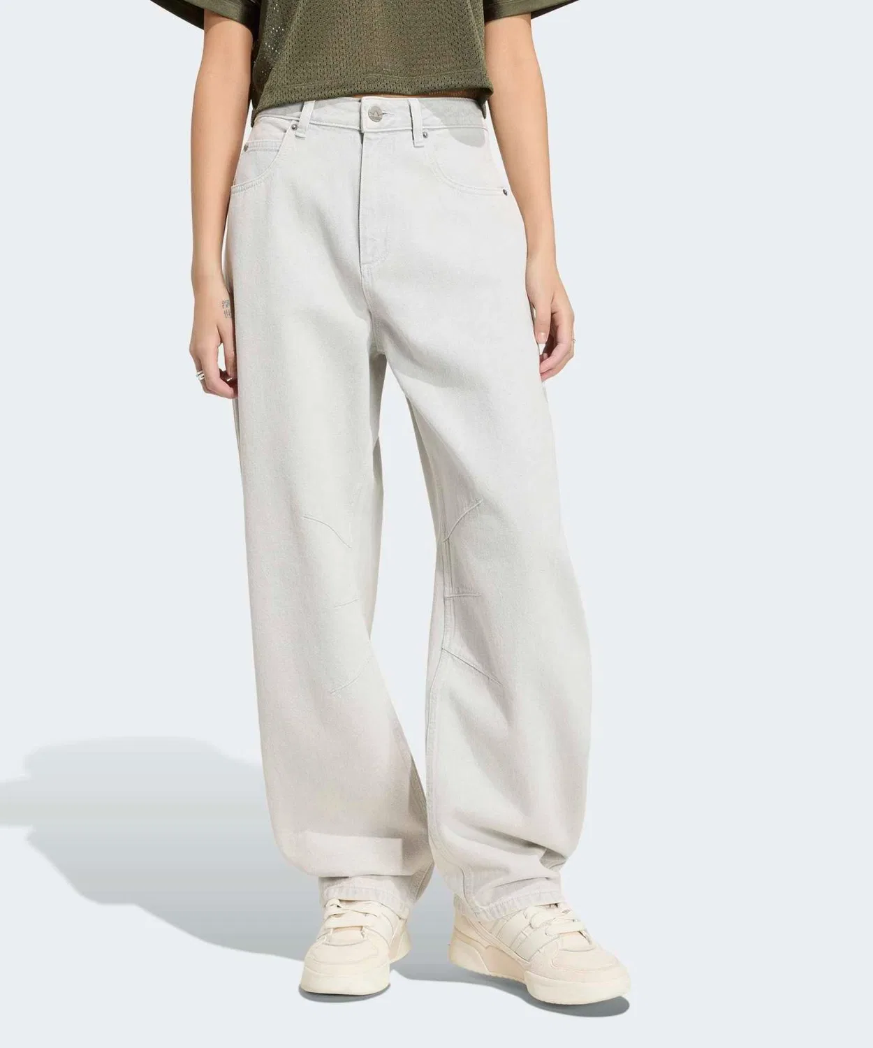 Женские джинсы свободного кроя с принтом в полоску Barrel Leg Mid Rise Adidas Originals, Grey — фото 2