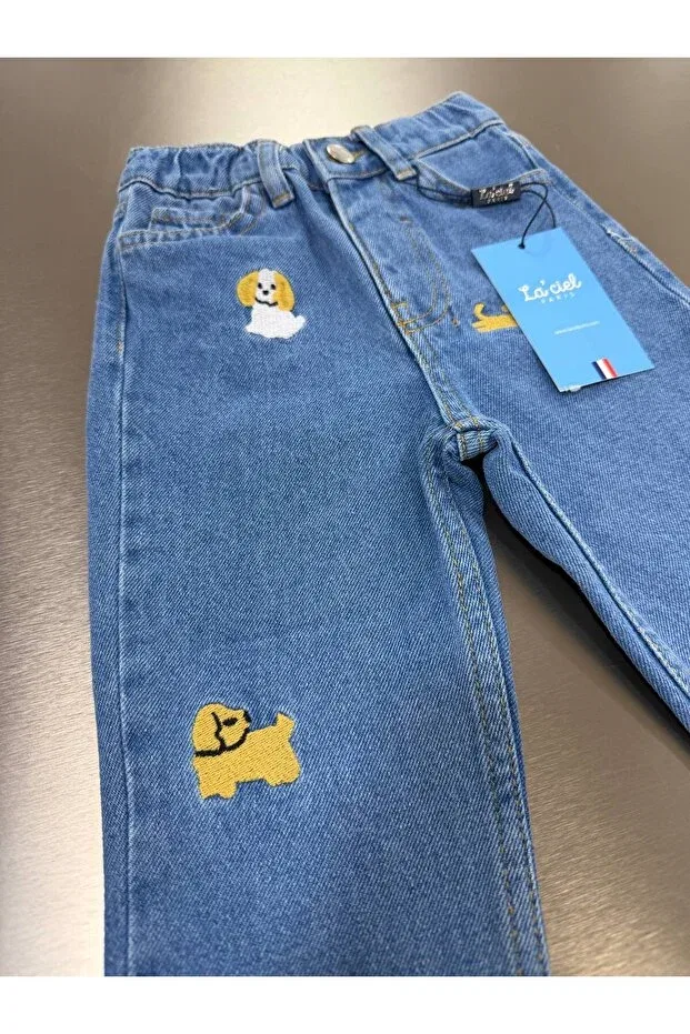 Детские джинсы для девочек с принтом Animal Laciel Prs, Blue — фото 3
