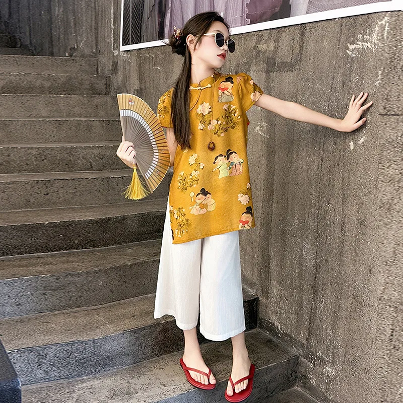 Детский комплект в стиле New Chinese Стоячий воротник Lanza, Цвет Ginger Yellow — фото 4