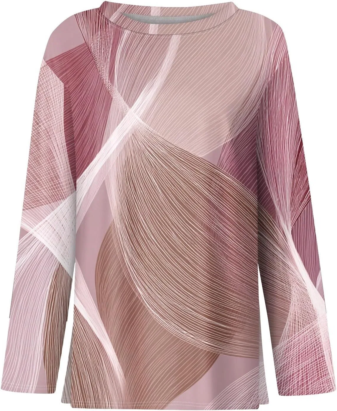 Женская свободная футболка с цветочным принтом с длинным рукавом, Pink — фото 4