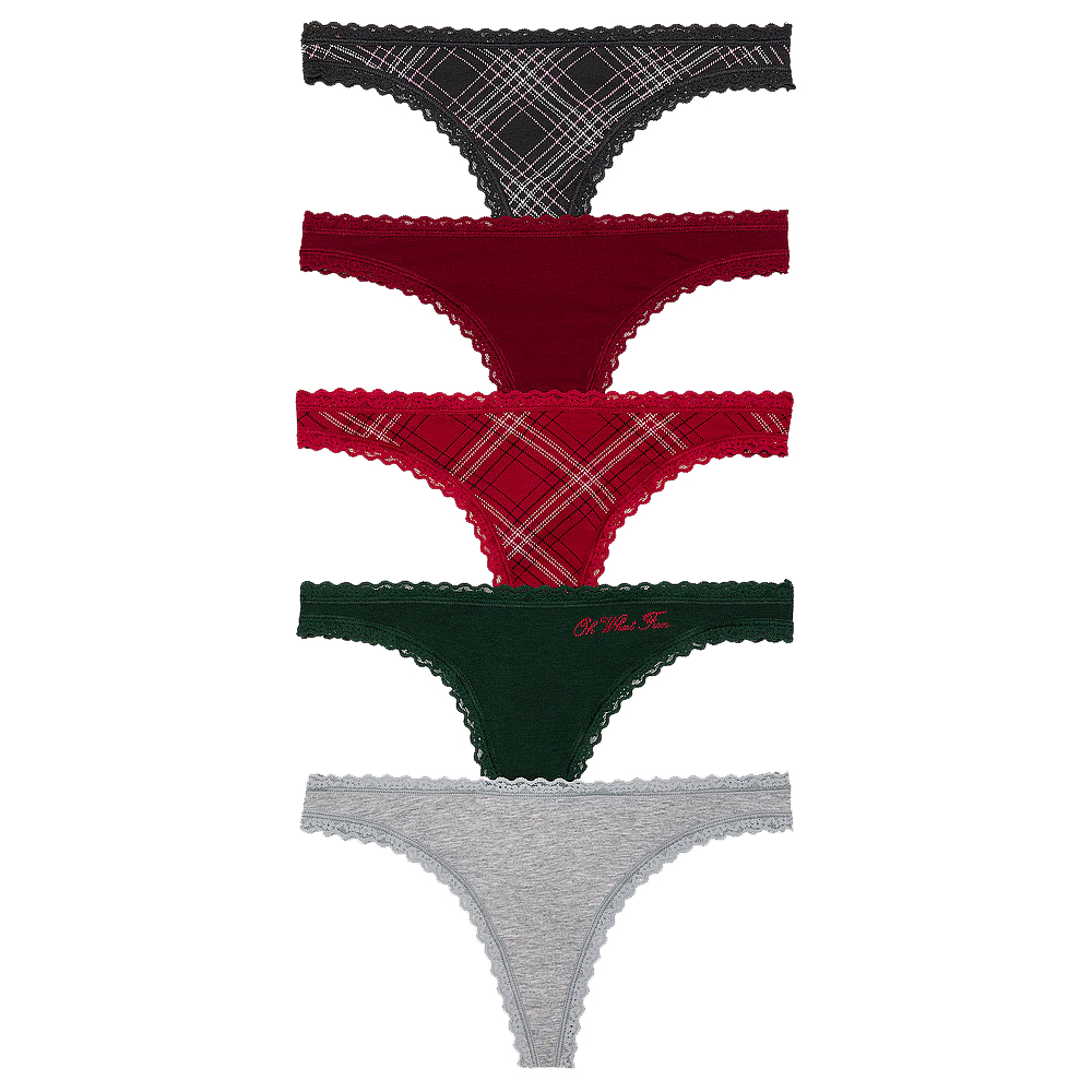 Victoria'S Secret Cotton Lace-Trim Thong, 5 предметов, мульти